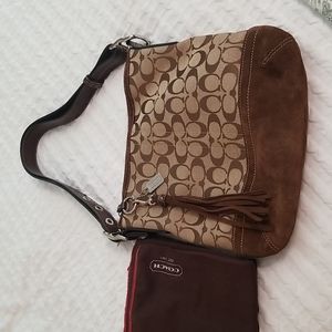 Authentic Vintage Brown Signature Coach Suede and Canvas Hobo Handbag